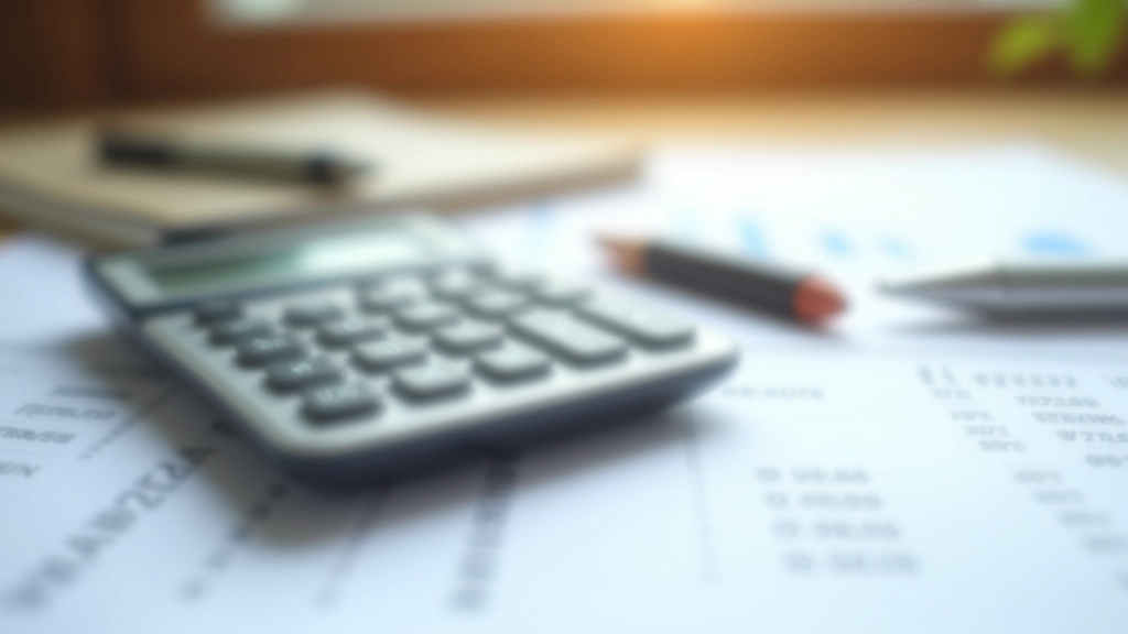 Taschenrechner neben Finanzformeln und Diagrammen auf weißem Papier, mathematische Berechnung visualisiert