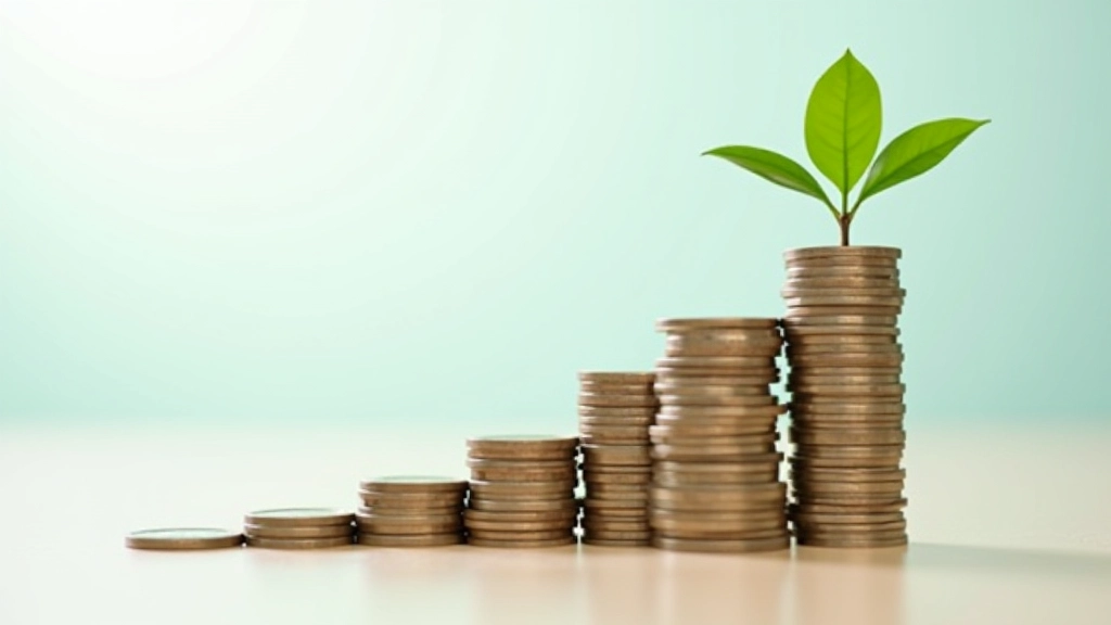 Grafik zeigt eine aufsteigende Linie mit Münzstapeln, die Vermögensaufbau durch regelmäßige zusätzliche Zahlungen visualisiert