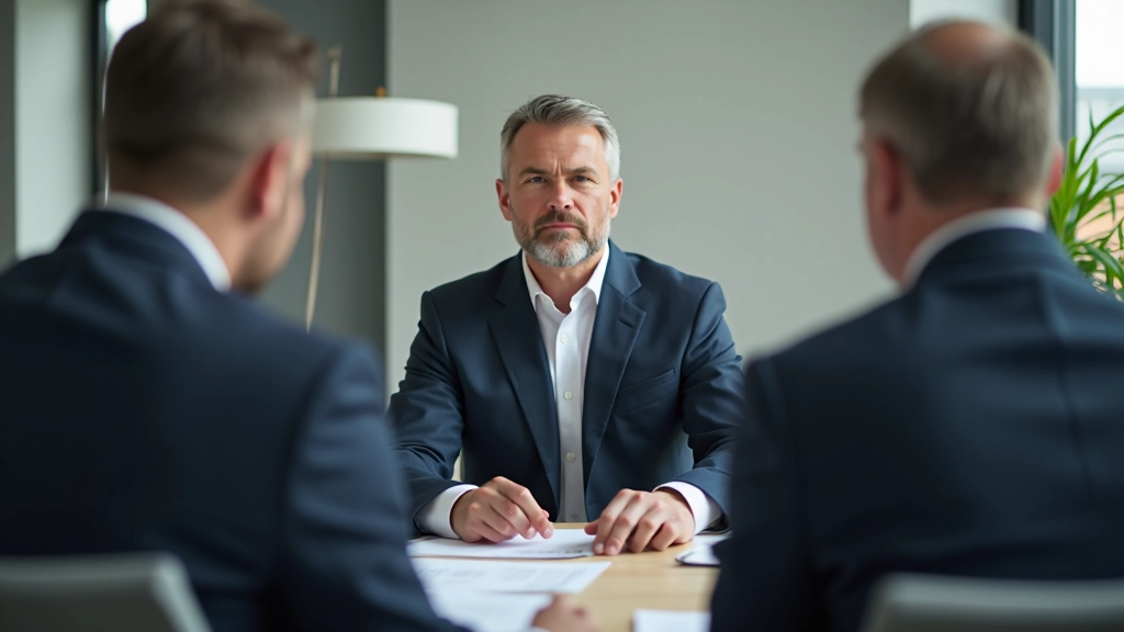 Berater und Kunde in Büro diskutieren Finanzierungsstrategie mit Unterlagen auf dem Tisch