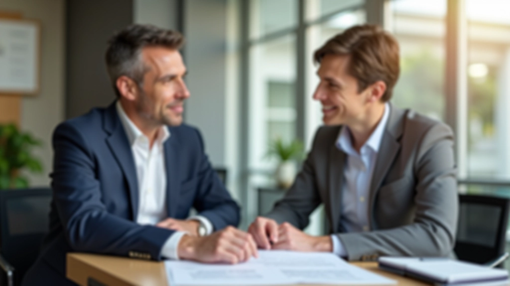 Finanzberater und Kunde besprechen Dokumente am Schreibtisch, zeigt Zusammenarbeit bei der Finanzplanung