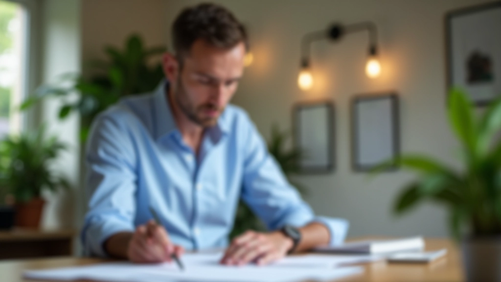 Person sitzt am Schreibtisch und vergleicht Dokumente, Verhandlung über Finanzkonditionen